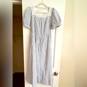 New Korean striped midi dress Retro Square Neck Contrast designed Lace